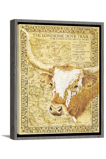 Picture King Art - Lonesome Dove Map with Longhorn